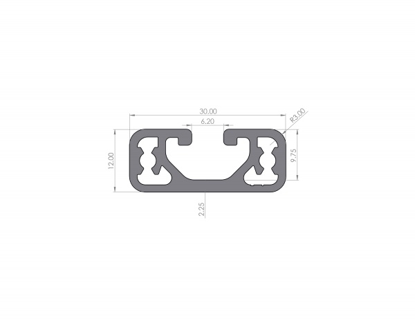 Aluminum profile 12x30 slot 6 Light I type Black